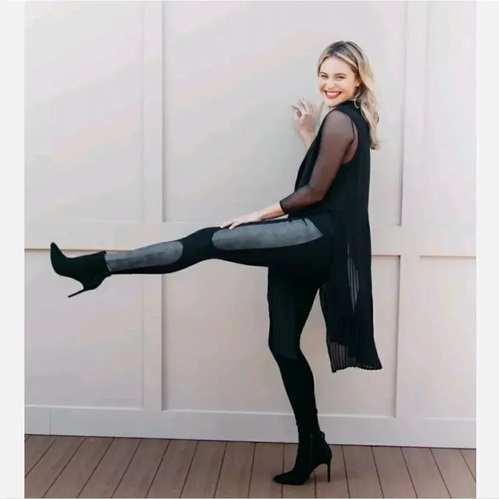 NWOT Spanx Faux Leather Side Panel Ponte Knit Very Black Leggings
